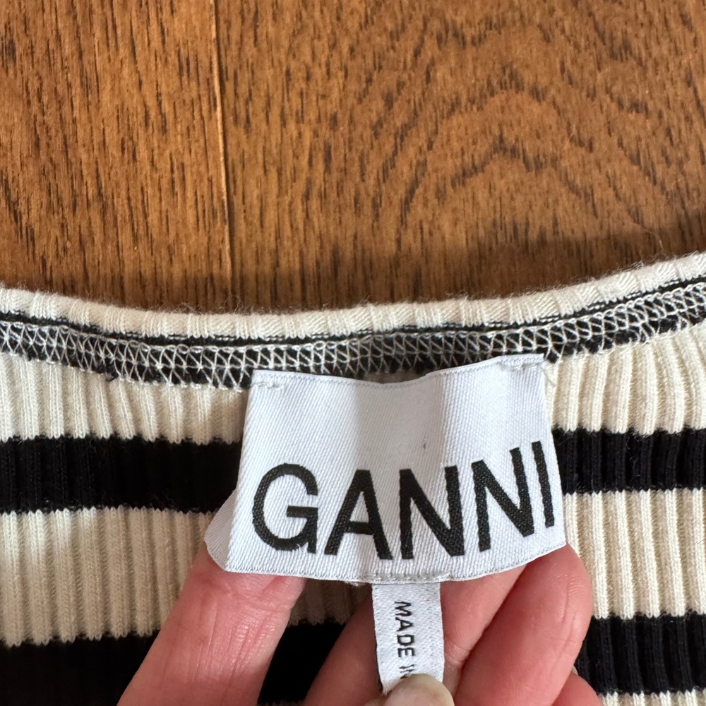 Ganni Black and White Striped Midi Dress - Picture 3 of 4